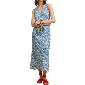 NEW LISA CORTI cheack dress with damask print in blue print